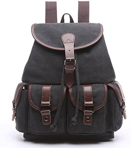 Women Canvas Backpack Purse Vintage Travel Rucksack for Teenager Girls College School Cute Slim Laptop Backpack(Black)