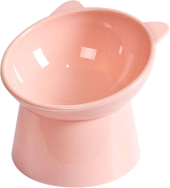 Pote Elevado Inclinado para Gatos em ABS com Base Antiderrapante NABOKIO – Rosa