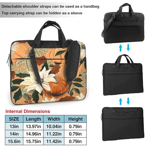 Vintage Pumpkin Laptop Bag, Retro Flower Leaves Laptop Case Sleeve Women Men Messenger Tablet Computer Briefcases2