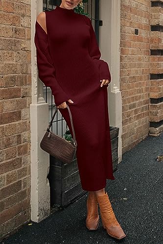 PRETTYGARDEN Women's Fall 2 Piece Outfits Knit Long Sleeve Cropped Cardigan Pullover Sweater Maxi Dress Sets Winter Clothing