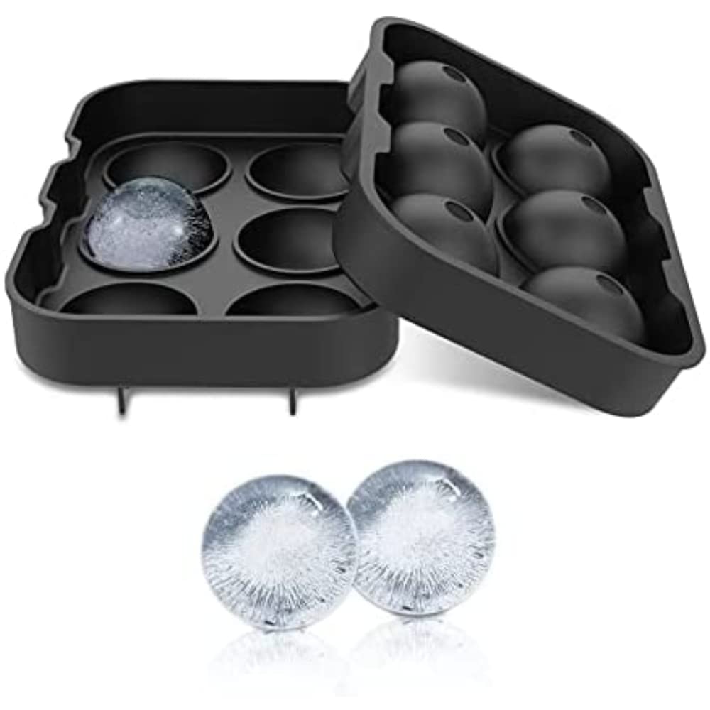 Nicoman Easy-Release Silicone Ice Cube Mould with Spill-Resistant Lids, Giant ICE Ball, Suitable for Whiskey Cocktail Wine or Any Drink, (2 Packs) Black