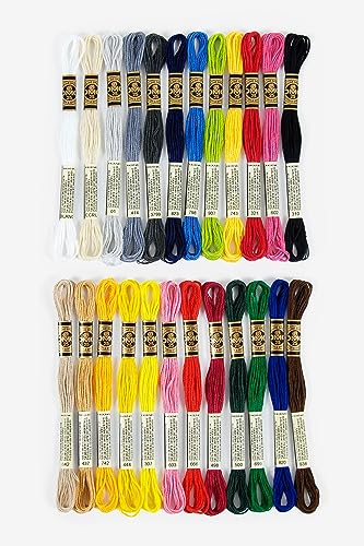 DMC - Assortimento Mouliné 4 mt – Colori "Gli indispensabili", 100% cotone - 24 matassine di 4 metri | Colori assortiti, filato da ricamo, ideale per punto croce, attività creative