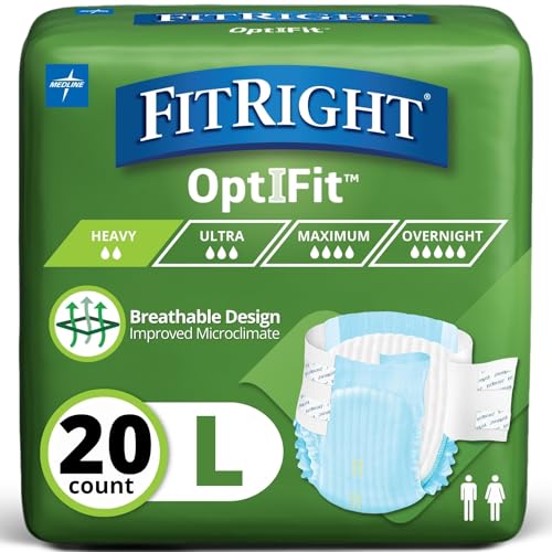 FitRight OptiFit Extra Adult Briefs, Incontinence Diapers with Tabs, Moderate Absorbency, Large, 44 to 56", 20 Count