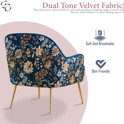 Image of Accent Chair with Ottoman | Modern Velvet Lounge Chair with Floral Designer Back | Upholstered Armchair for Living Room, Bedroom & Cafe | Golden Legs (Pink Floral)