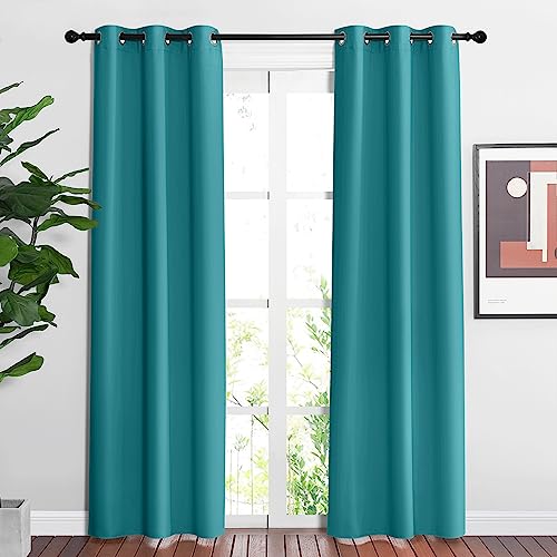 NICETOWN Blackout Peacock Teal Curtains for Living Room - Thermal Insulated Room Darkening Window Treatments Sound Reducing Solid Grommet for Bedroom/