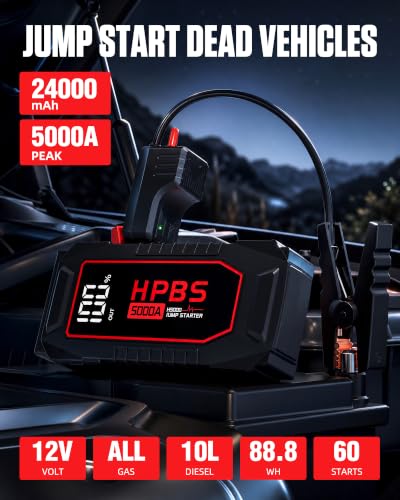 Image of Car Jump Starter - 5000A Peak Jump Starter Battery Pack with DC for Up to All Gas and 10.0 L Diesel Engines, 12V Portable Battery Jump Starter with 3.0 inch LCD Display