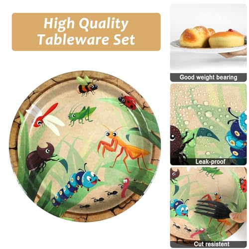 Image of Qyeahkj 100 Pcs Bug Party Plates Napkins Supplies, Spring Summer Ladybugs Bee Reptile Birthday Party Tableware Set Insect Birthday Party Decorations Favors for Boys Girls Serve 25