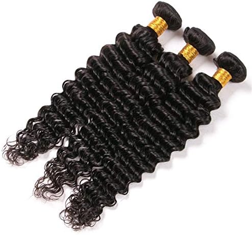 Deep Wave 3 Bundles Peruvian Virgin Human Hair 300G 22 24 26 Inch 10A Unprocessed Deep Curl Hair Weave Bundles Natural Black Color For Black Women