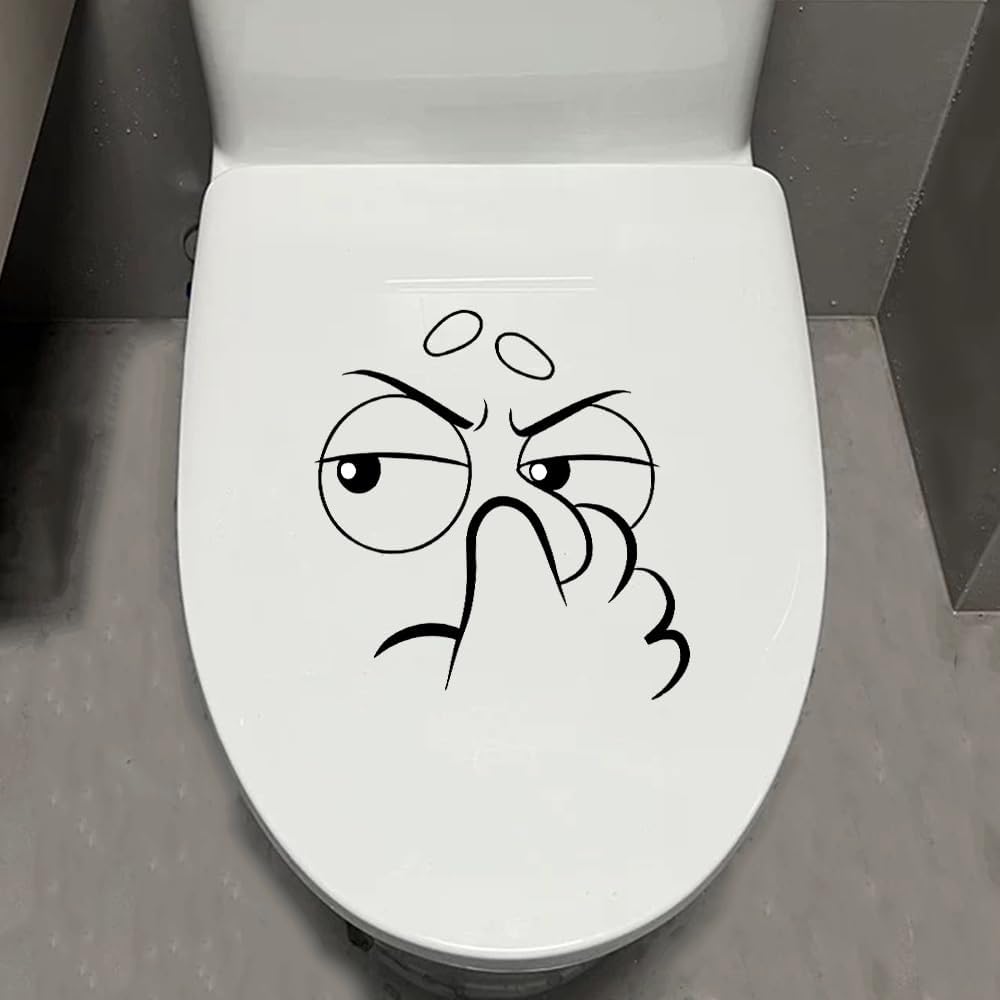 1pcs Funny Toilet Lid Stickers Expressive Face Decal, Humorous Toilet Seat Cover Sticker, Self-Adhesive Vinyl Spanish Expression Stickers for Bathroom, Refrigerator, Wall (Frown)