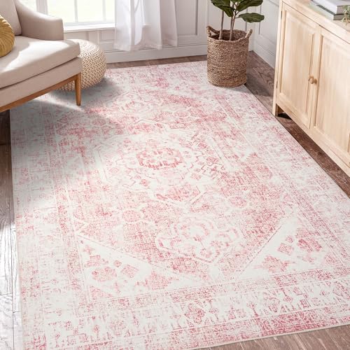 Tapete decorativo rosa lavable 5x7 pies miniatura 1