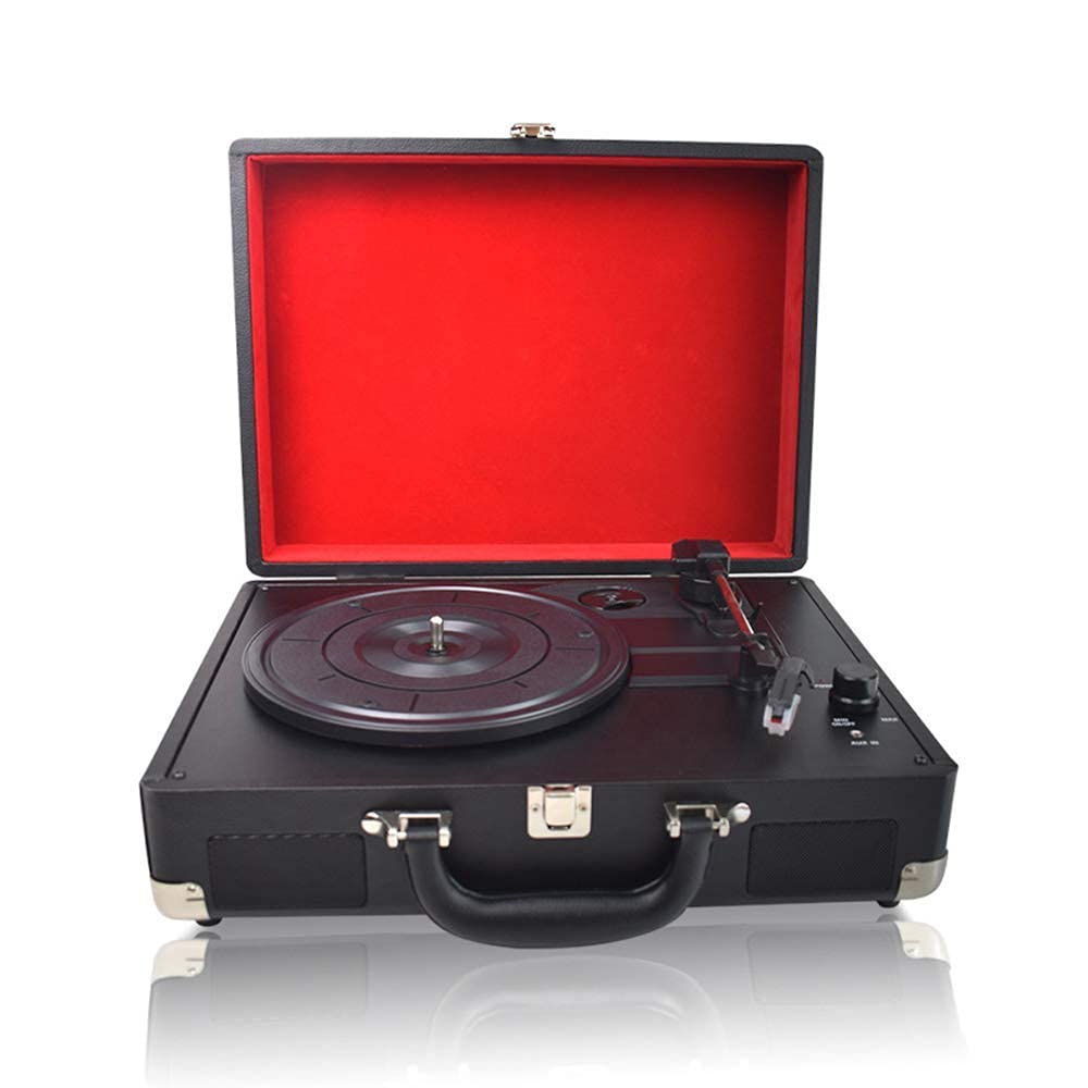 Plastic Wood Retro 33/45/78 RPM Bluetooth PH/INT/BT 2.0 Suitcase Turntable Vinyl LP Record Phone Player 3-Speed 3.5Mm,Black recorder