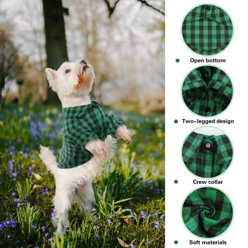 IECOii Dog Shirt, Classic Green Plaid Dog T-Shirt, Green Buffalo Dog Summer Clothes with Buttons Closure, Two-Legged Dog Cat Cardigan for All Seasons, Soft Breathable Pet Clothes for Cats Small Dogs - Image 7