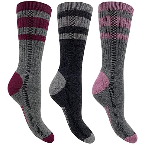 Bramble Ladies-Lightweight Hiker- Luxury Walking Boot Socks | 3 Pairs | U.K. Size 4-7 | Grey, Charcoal, Ladies outdoor comfort socks, running socks, hiking socks, outdoor activies warm sock Cover