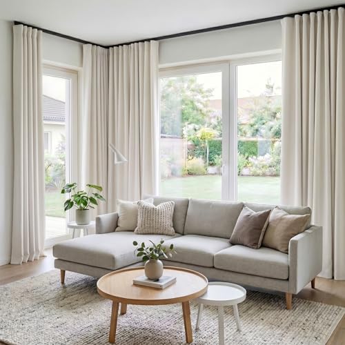 Image of hoeflife Room Divider Curtains Blackout Floor to Ceiling Curtain with Hook Wall Mount Sliding Door Curtains Ceiling Mount Extra Wide Curtain Wall Divider for Room Separation(Greyish White,W180xH96in)