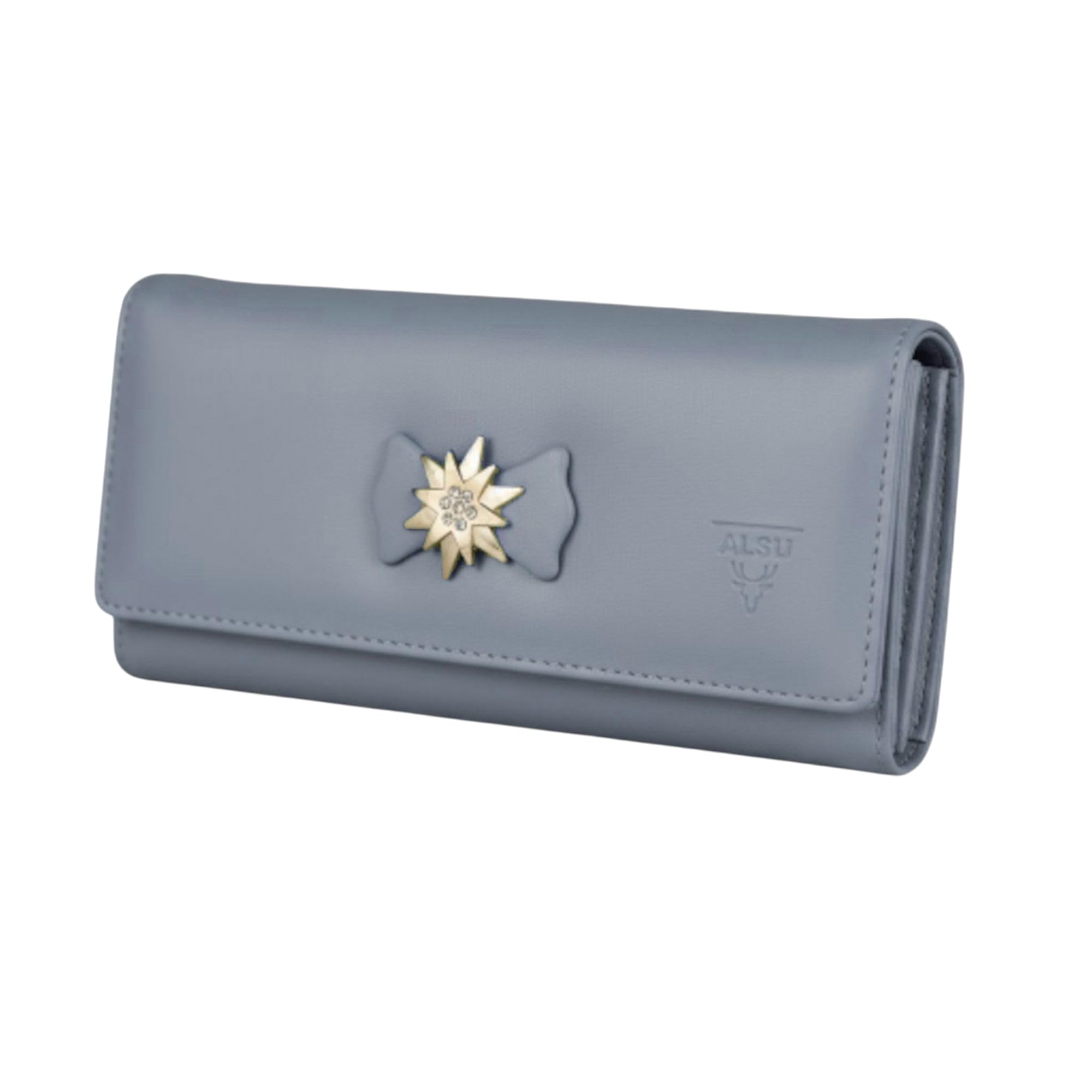 ALSU Women’s Vegan Leather Wallet | Premium Clutch Purse with 6 Card Slots, 3 Compartments & 3 Zipper Pockets | Magnetic Closure, Stylish Design | Elegant Ladies Purse for Daily Use (Light Blue)