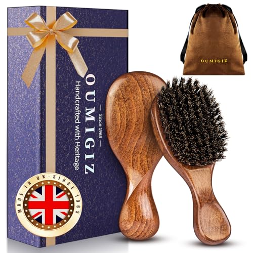 Small Boar Bristle Hair Brush Since 1965 British Craftsmanship, Handmade Natural Wooden Mini...