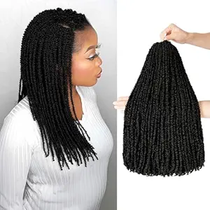 Mini Passion Twist Crochet Hair for Black Women-18 Inches 6 Packs Natural Black Pre Twisted Elastic and Cuttable Hair Extensions,Braided by Soft Synthetic Twist Bohemian Curl(18"-6P,1B)