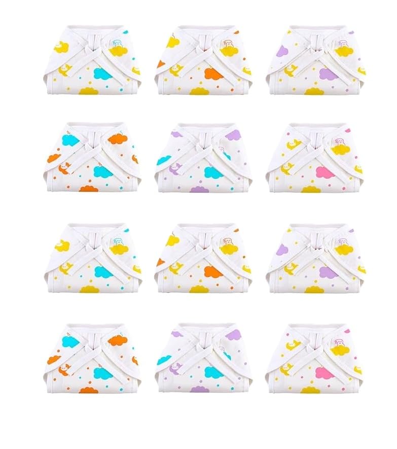 Double Layer super Soft pure Cotton Baby Langot | Washable Reusable Cloth Diaper | Tie-Up 2 in 1 size Nappy | Newborn baby upto 6kg | Breathable & Skin Friendly | cloud bottom (FITS MEDIUM TO Large ) (6, Free Size)-image-40