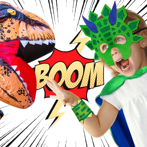 Disfraz de dinosaurio para niños con capa y máscara miniatura 2