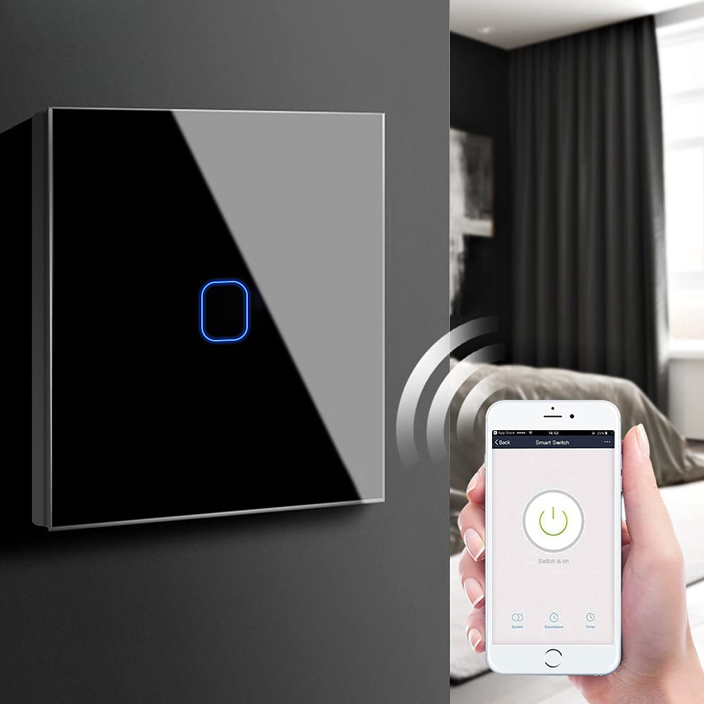 Interruptor de luz de panel de pared táctil Wi-Fi inteligente, requiere cable neutro(Touch 2 Gang)