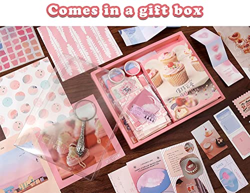 Image of MGNLR Paper Vintage Aesthetic Scrapbook Kit(346Pcs) Scrapbooking Supplies Kit with Bullet Junk Journal,Stationery,A6 Grid Notebook Journaling Gift for Girl (Pink Scrapbook)