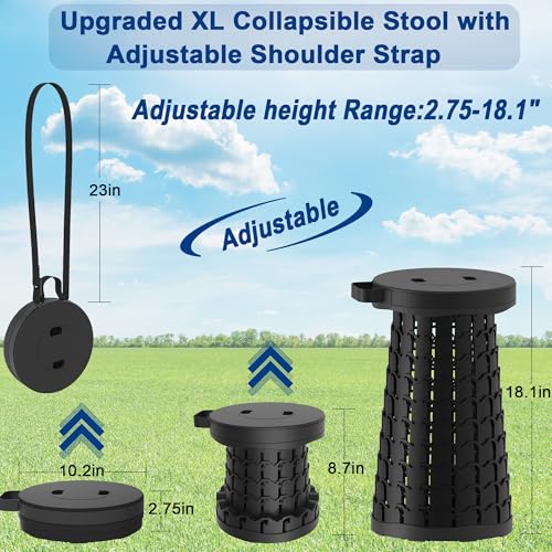 Image of Upgraded 18.1 inch Collapsible Stool with Adjustable Strap,Lightweight Folding Stool,Load Capacity 600lbs,Retractable Camping Stool Portable Folding Chair or Travel Footrest for Outdoor Fishing Hiking BBQ