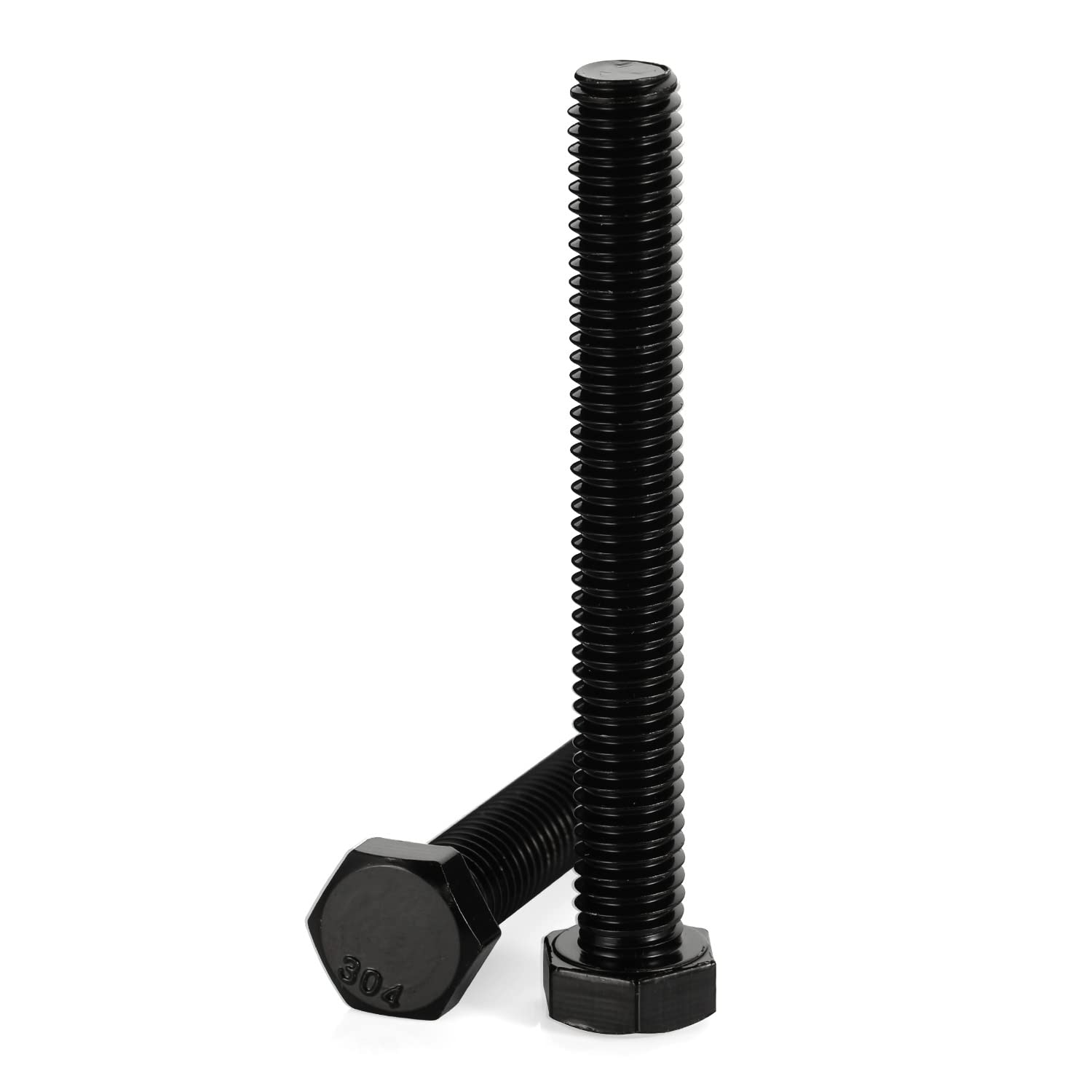 3/8-16 X 7 Inch Hex Head Bolts – Partially Threaded, Stainless Steel 304, Black Oxide, 4-Pack