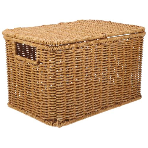 jojofuny Cesta para Ropa Tejida a Mano Pequeña Tapa Organizador Multiusos para Dormitorio Caja de Almacenamiento para Juguetes y Artículos Varios Cesta Decorativa de Mimbre Artesanal
