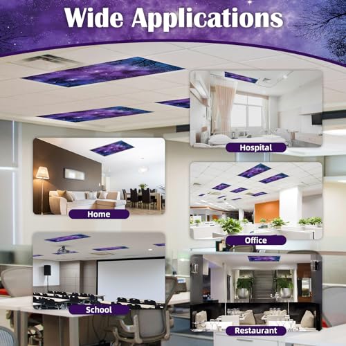 Image of ANGSYLTH 8 Pcs Fluorescent Light Covers - 4 x 2 Feet Covers for Ceiling Lights, 8 x 10 Magnetic Light Filters for Classroom, Office, Hospitals (Forests & Starry Sky)