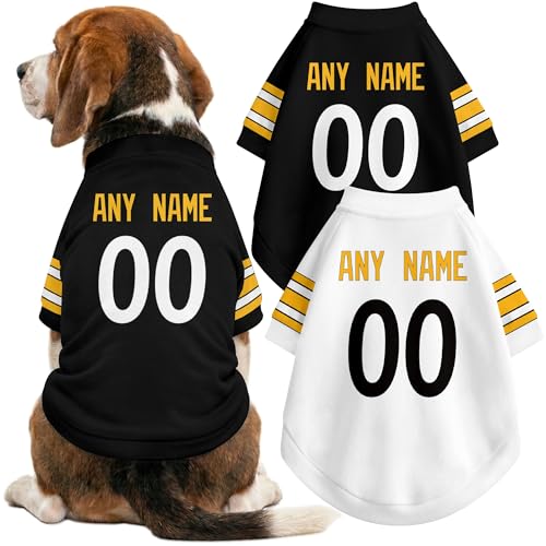 Image of Pittsburgh Dog Clothes Jersey Style Personalized Pet T Shirt with Custom Name Number for Small Medium Large Dogs