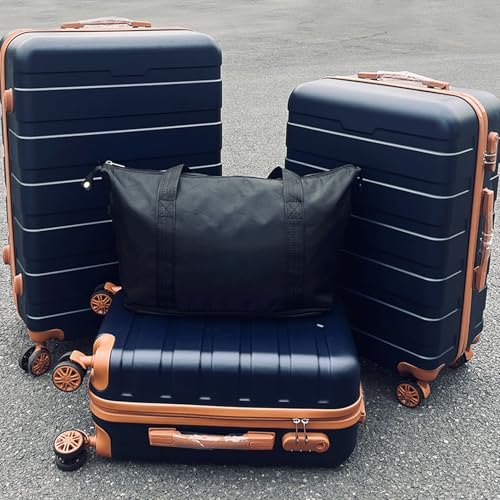 3 Pcs Luggage Sets, Expandable ABS Hardside Luggage Sets, Spinner Luggage with Wheel and TSA Lock, Suitcase Set Durable Lightweight Scratch-Resistant, Mens Luggage Dark Blue 3pcs2