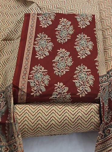 Image of DRAVINAM Trends Women's Premium Cambric Cotton Jaipuri Printed Unstitched Salwar Suit Dress Material with Mulmul Cotton Dupatta