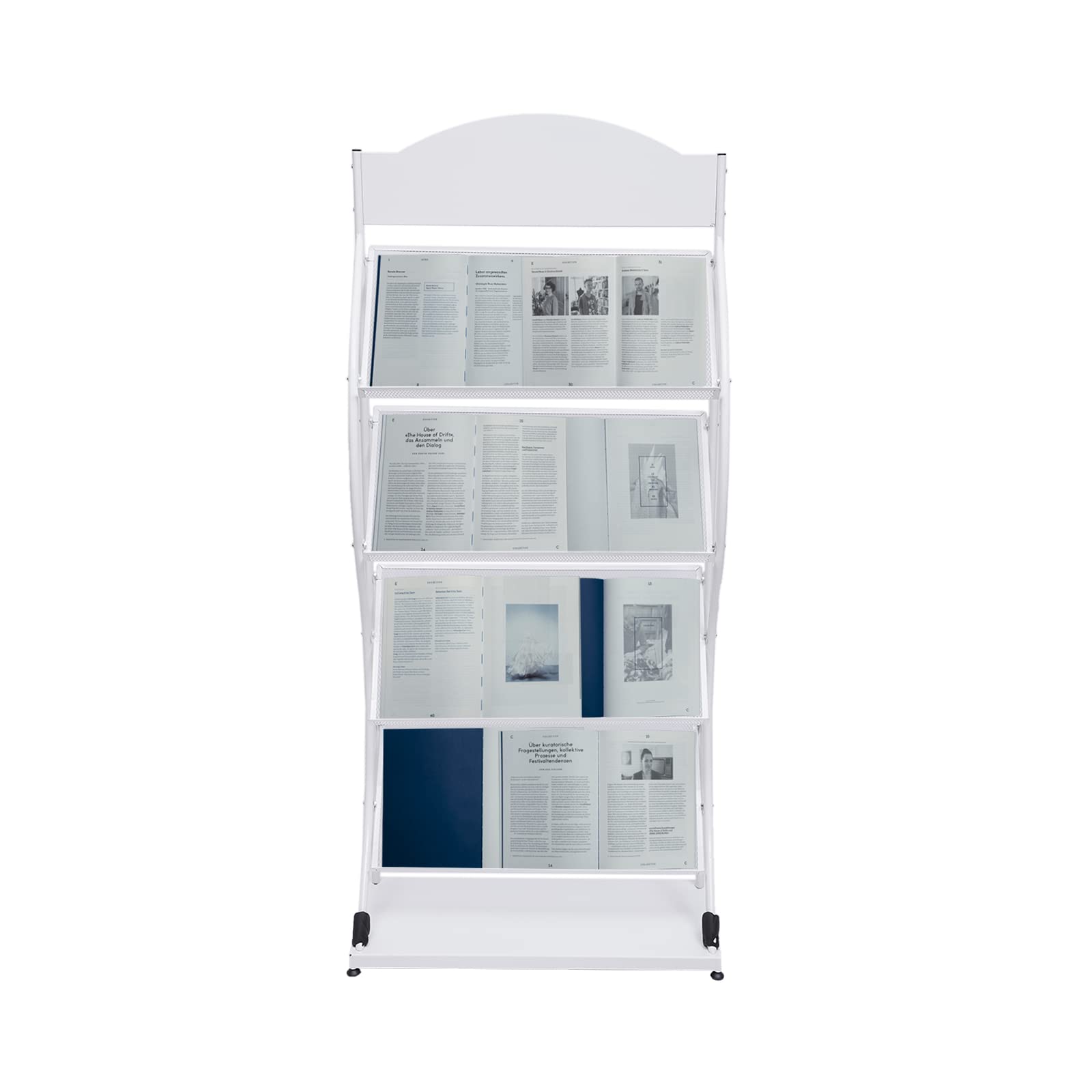 TdiriNar 4 Tiers Freestanding Magazine Rack Newspaper Stand Literature Brochure Freestanding Rack,Open Type Iron White Floor-Standing Single Page Manual Book Display For Household,Office