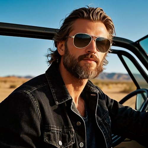 CARFIA Polarized Sunglasses for Men UV Protection, Classic Pilot Style, Acetate Tortoise Arms CA32163