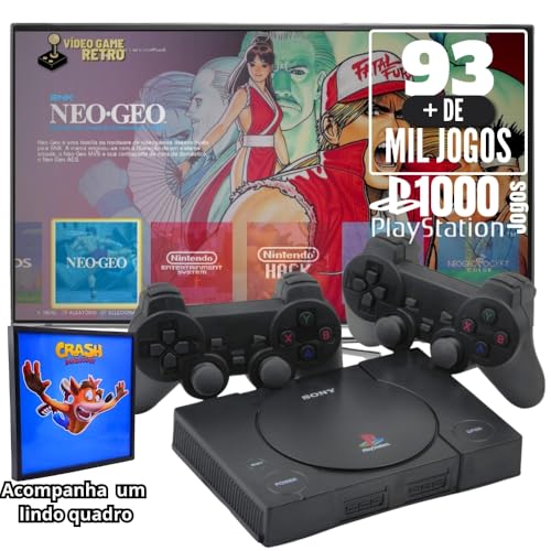 Console de Jogos PS1 Game Retro 2 Controles 93 Mil Jogos Sistema ...