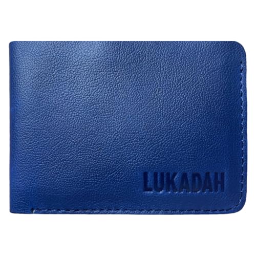 Men's Leather Bifold Wallet, Hand-Crafted Genuine Full Grain Real Animal Hide - Designed for Credit/Debit & Modern Traveler Card Access - Slim Wallet - Blue