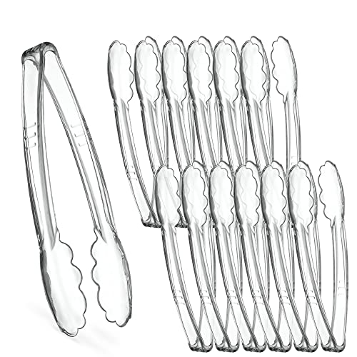 [Clear Tongs 9'' Inches] Plasticpro 9'' Serving Tongs Heavy Duty Reusable Kitchen and BBQ Clear Serving Tong for party's, Caterings, Events, Buffet, Weddings, And every Day use Pack of 12