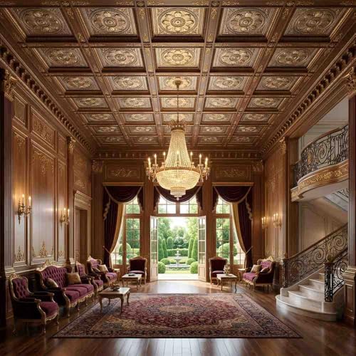 Image of Kayra Decor PVC Ceiling Panel 2x2 Feet (60x60 cm) - Regal Ornate Design, Mettalic Coffee | Pack of 25 3D Decorative Ceiling & Wall Panels | Waterproof Home Interior Decor