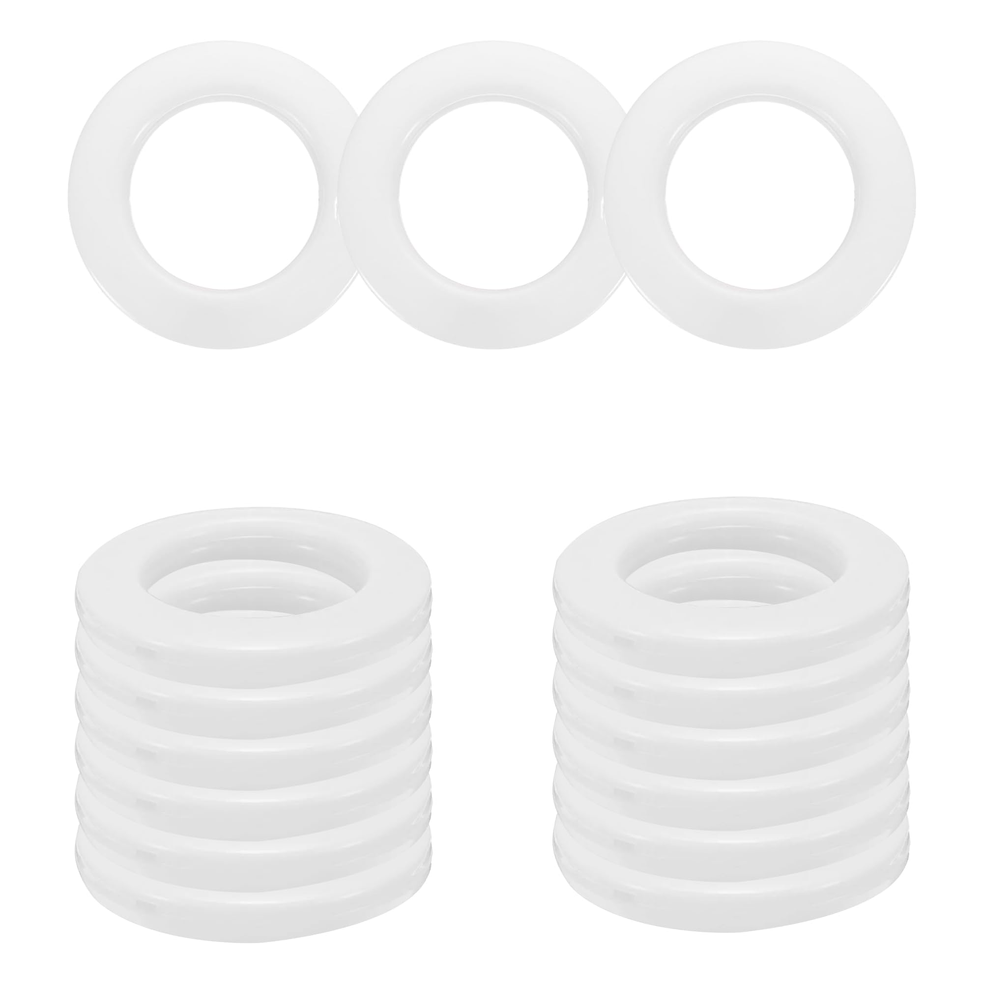 WedDecor 42mm Snap-On Curtain Grommets, Washable Low Noise Eyelet Rings, Smooth Glide Plastic Curtain Rings for Shower Room Divider Drapes, Drapery Hardware, White, Set 10 Pieces