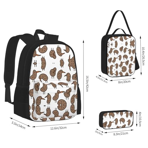 nanger Kiwi Bird Cute Print 3-Piece Set Backpack, Lunch Bag And Pencil Case, For Travel, College, And Daily Use4