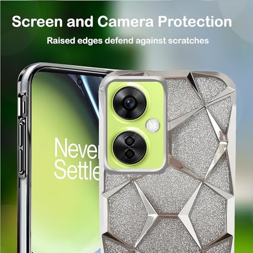 Image of Stylish Gradient Glitter Clear Case for OnePlus Nord CE 3 Lite 5G Luxury Electroplated 3D Cube,Diamond Bling Shiny Soft TPU Clear Shockproof Women & Teen Girls Protective Phone Cover(Silver)