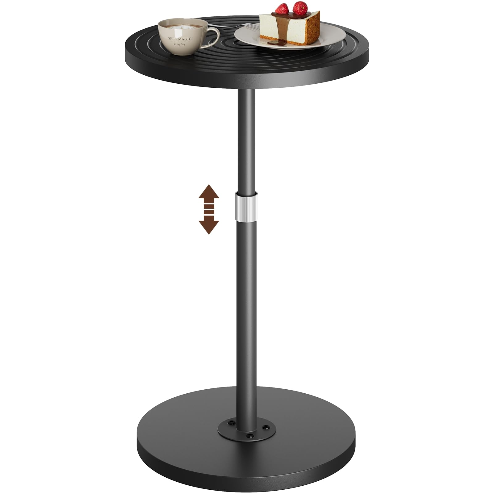 Asgolion Small Side Table, Adjustable-Height Round Drink Table for Small Spaces, Pedestal Martini Table, Cocktail Tables Weighted Base for Living Room, Bedroom, Bathroom, Office, Black