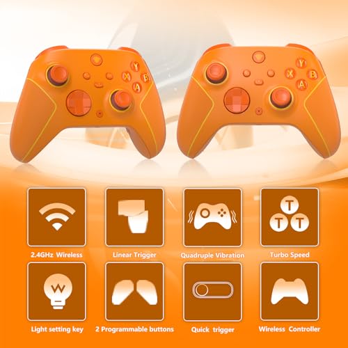 Image of Wireless 2.4GHz Controller for Xbox One Controller with 7 Colors RGB Light,Compatible With Xbox Series S|X Consoles,Steam,PC,with 1000mAh Battery /Hall Effect Sticks /Turbo /Programmable /3.5mm Audio Jack (Orange)