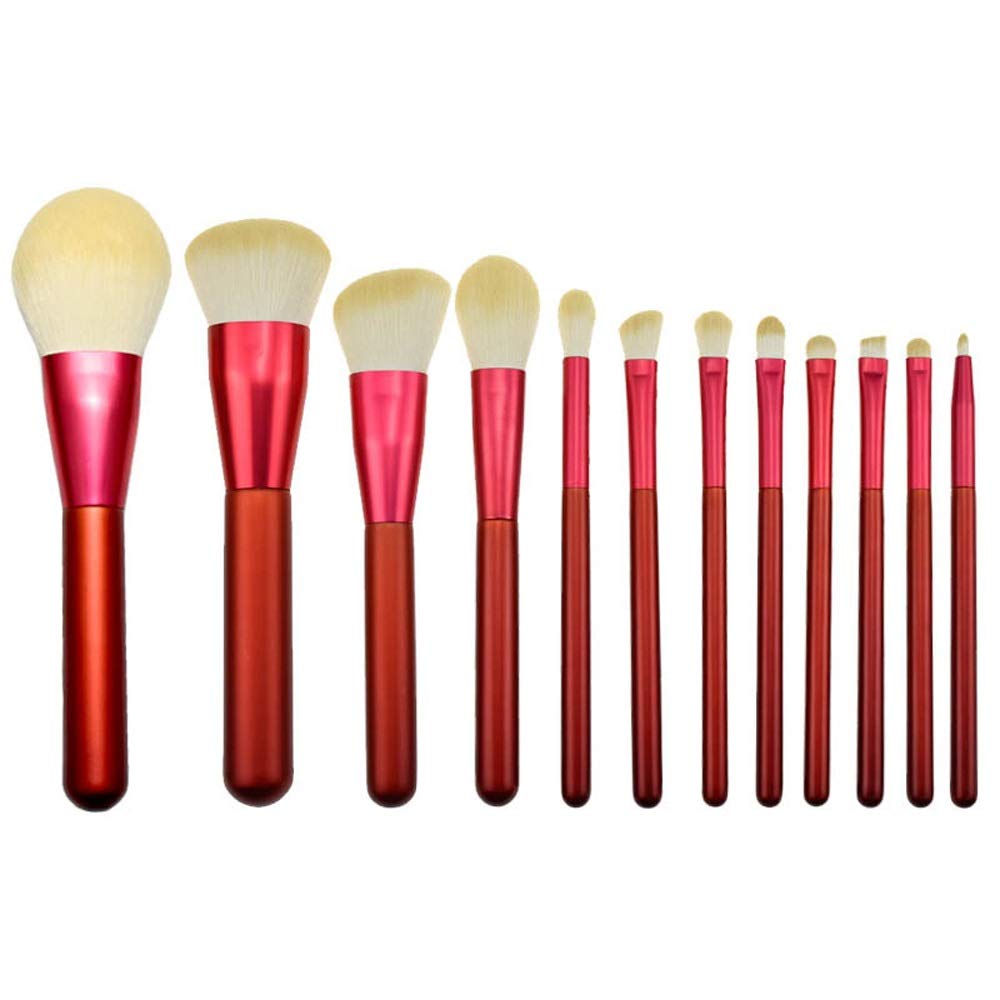 Set di 12 pennelli per Il Trucco - Pennello per Eyeliner Liquido Rosso in Fibra Sintetica Morbida per ombretto e Labbra(Red)
