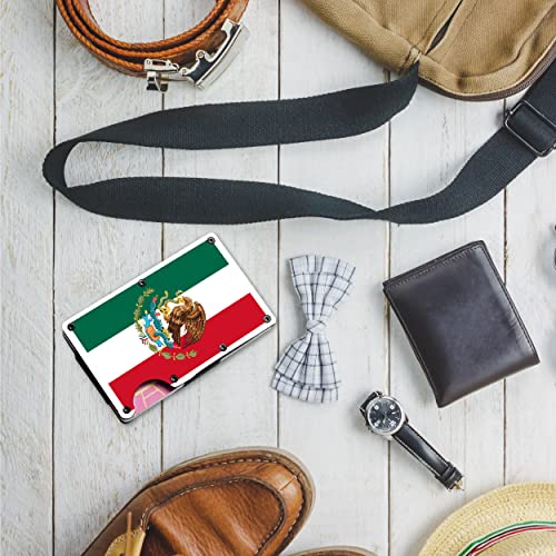 Mexico Flag Coat Of Arms Aluminum/Stainless Steel Money Clip Wallet Credit Card Holder, Accessories For Men, Wallet With Money Clip And Credit Card, Metal Wallets For Men #TOP3