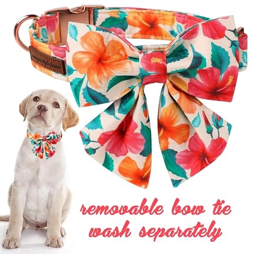 Unique style paws Dog Collar, Colorful Flower Dog Collar, Adjustable Comfortable Cotton Bow Tie Collar for Boy Girl Dogs, Bowtie Collar with Metal Buckle, S, Neck 10-16in - Image 3