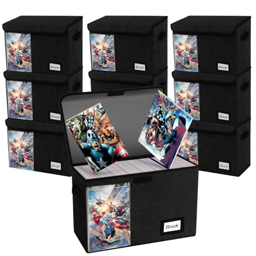Image of Display Comic Book Storage Box 15.8 inch X 7.8 inch X 11.8 inch, Collapsible Holds 160-180 Comic Book Bags Organizer Heavy Duty Bin Container Holder Shelf for Comic Book Sleeves and Boards, 10 Pack