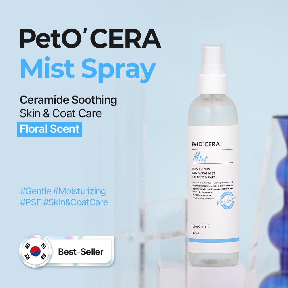 PetO'Cera Mist Spray, Hydrating Mist for Dogs & Cats, Skin & Coat Relief, with Ceramide and PSF (PetO'CERA Skincare Solution), Korean Pet Skincare, (5.07oz, 150ml)
