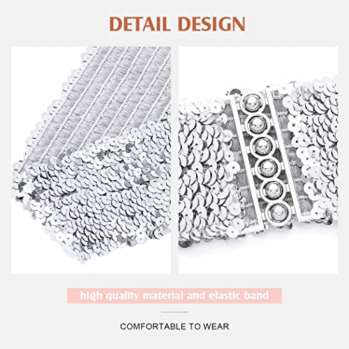 BODIY Women Stretch Wide Waist Belt Sequin Elastic Dress Belts Sparkly Waistband Cinch Belt4