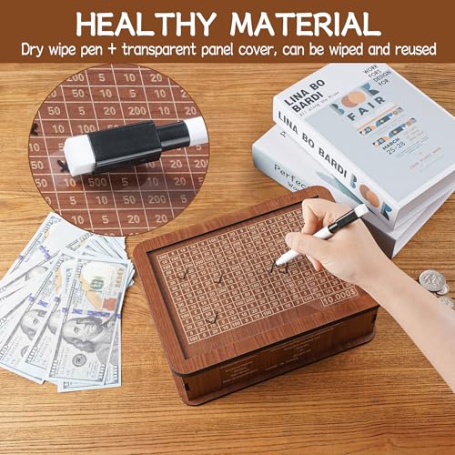 image for FOLENCER Wooden Cash Money Saving Box,Piggy Bank for Kids & Adults,100